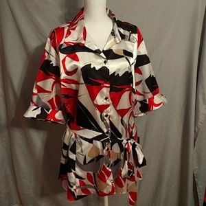 Cato Long blouse with tie red black white